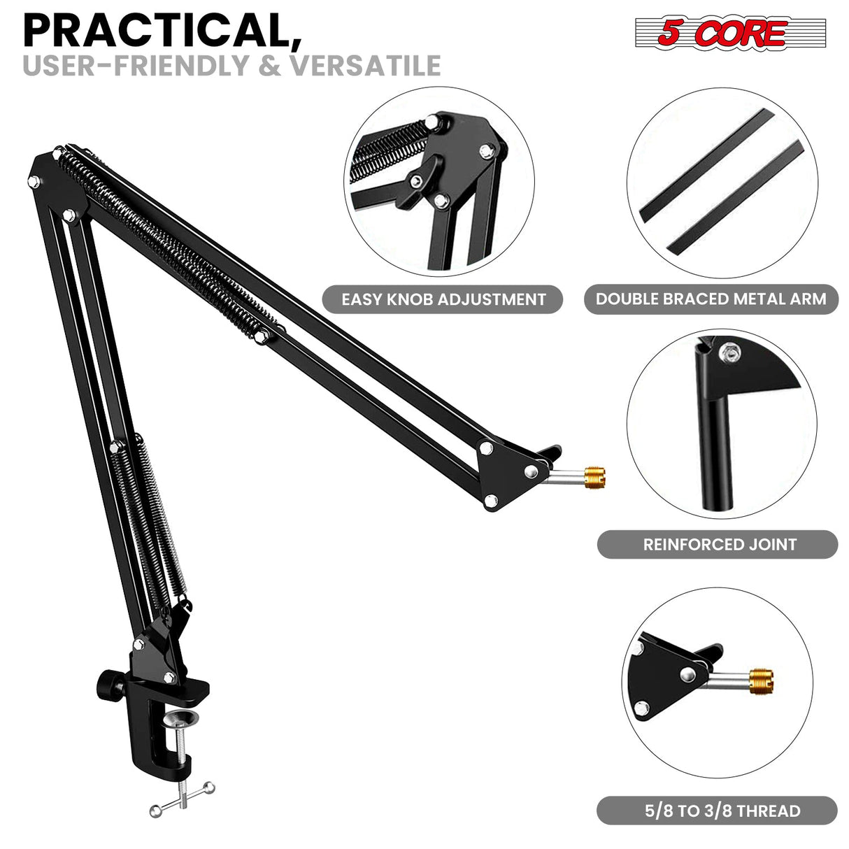 5Core Microphone Stand Suspension Desk Scissor Boom Arm 16" Shock Mount Pop Filter