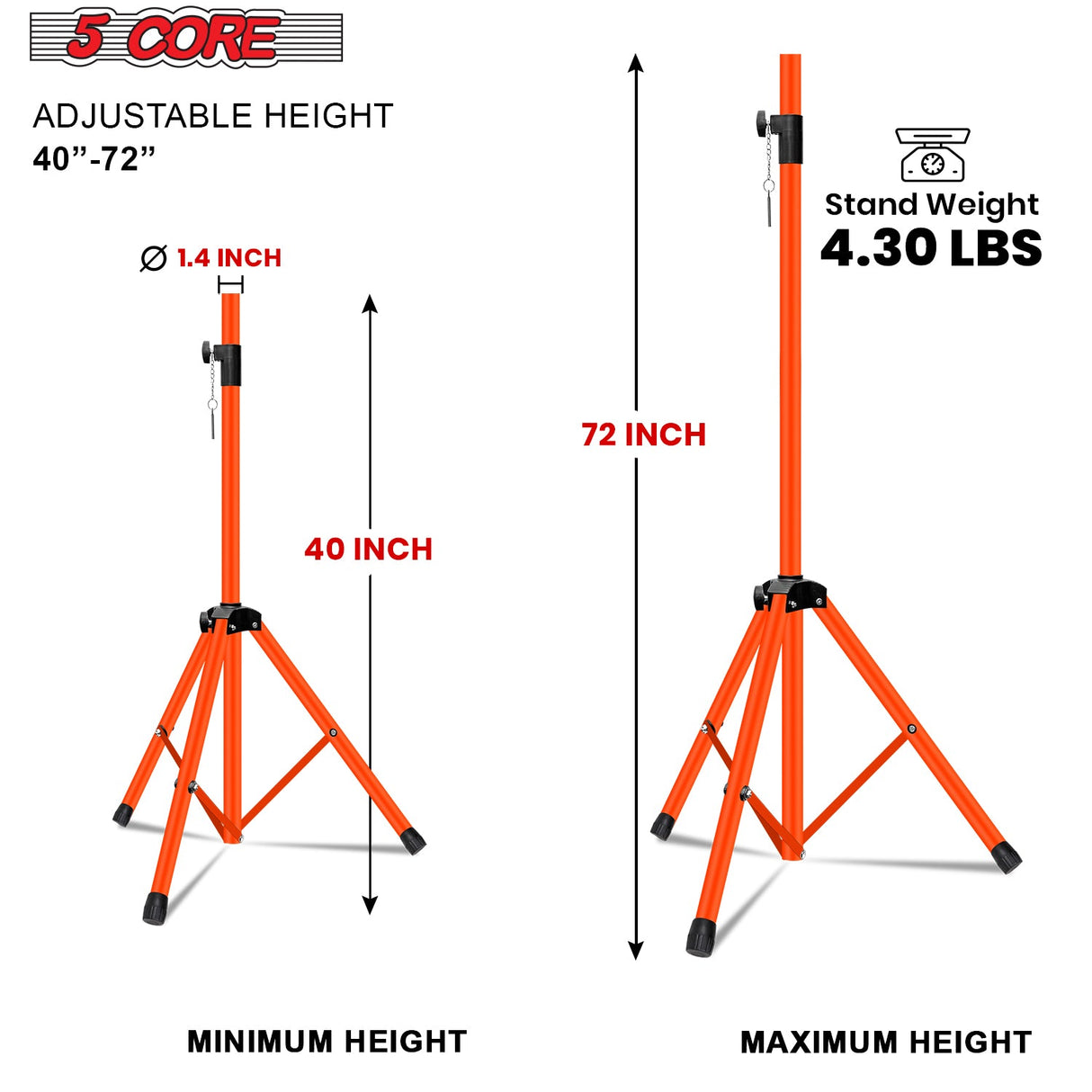 5Core Speaker Stand Tripod 2Pcs Tall Adjustable 72 Inch DJ Studio Monitor Stands Pole Mount