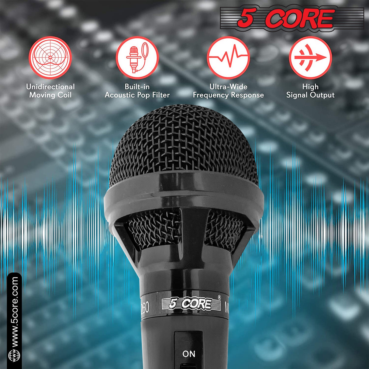5Core XLR Microphone Dynamic Mic Karaoke Singing Studio Mics Handheld Microfono