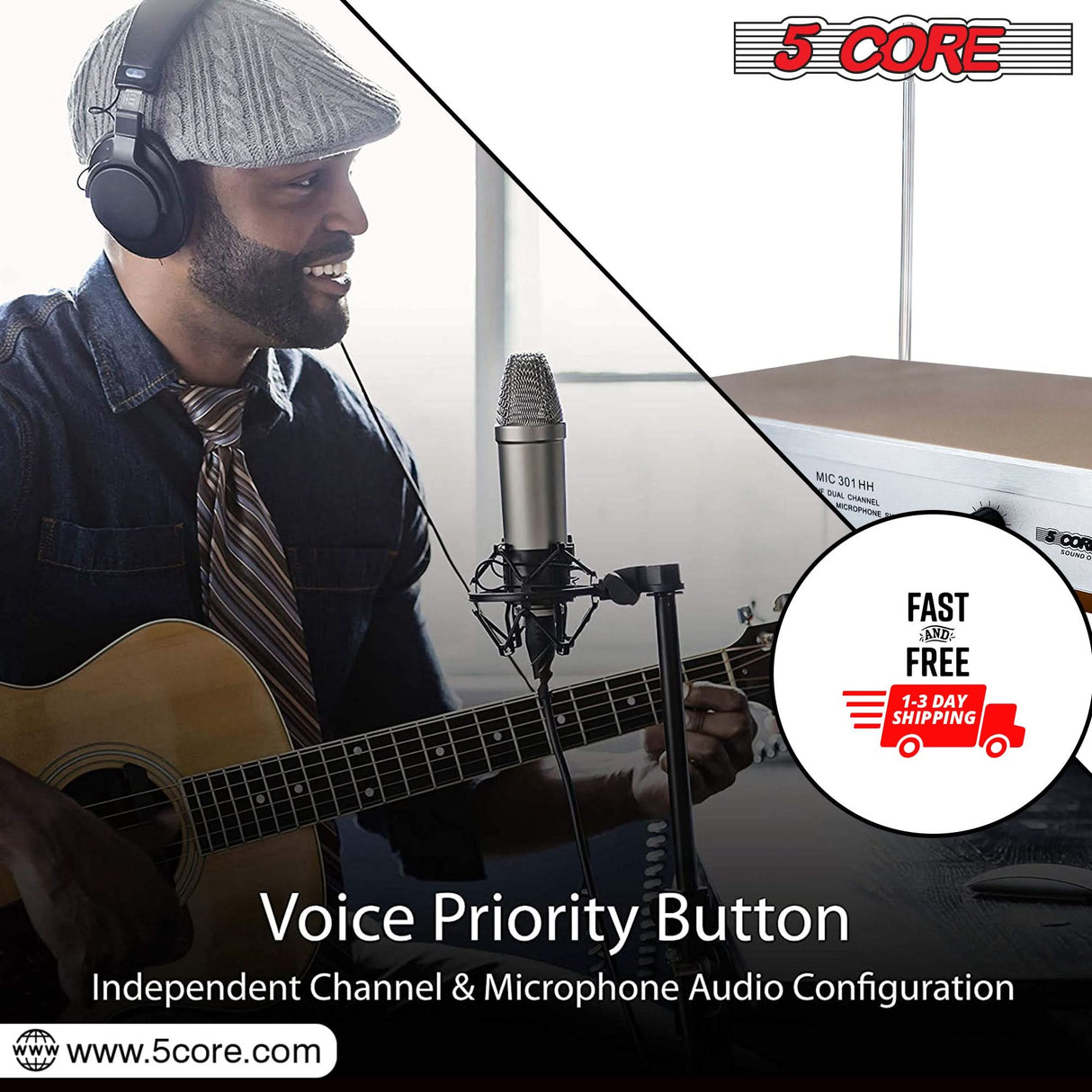 5Core Wireless Microphones w 2 Headset Portable Mini Microfono Inalambricos + Receiver 165ft Range