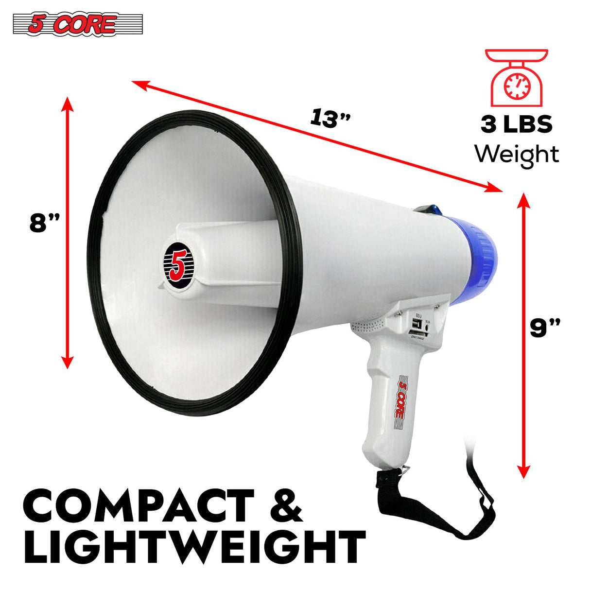 5Core Megaphone Bullhorn Speaker 20W Bull Horn Battery Power Cheer Megafono Loudspeaker USB