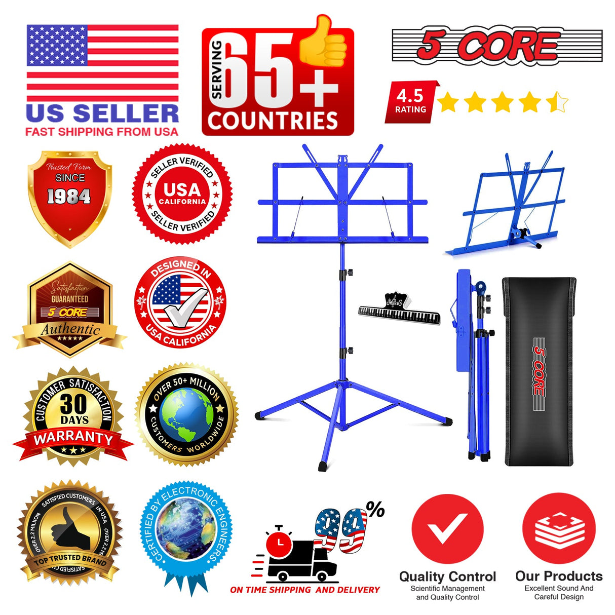 5 Core Music Stand Adjustable Desktop Book Stands Portable Sheet Holder All Metal Foldable Bookstand