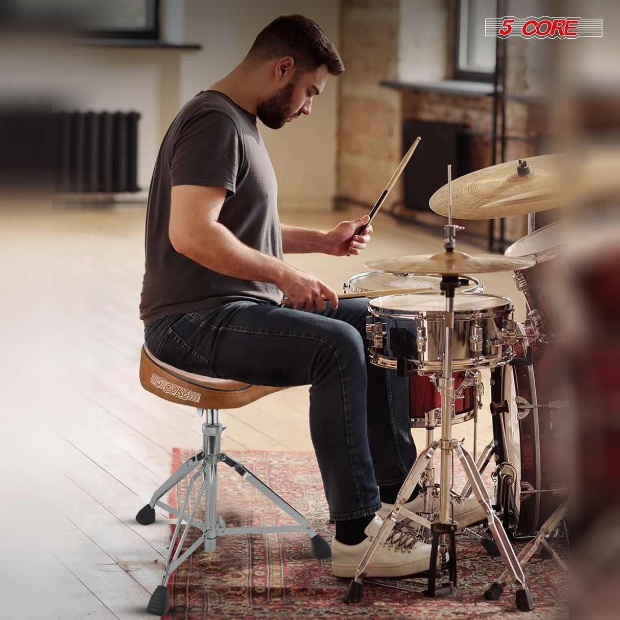 5Core Drum Throne Padded Guitar Stool Adjustable Drummer Seat for Adults And Kids