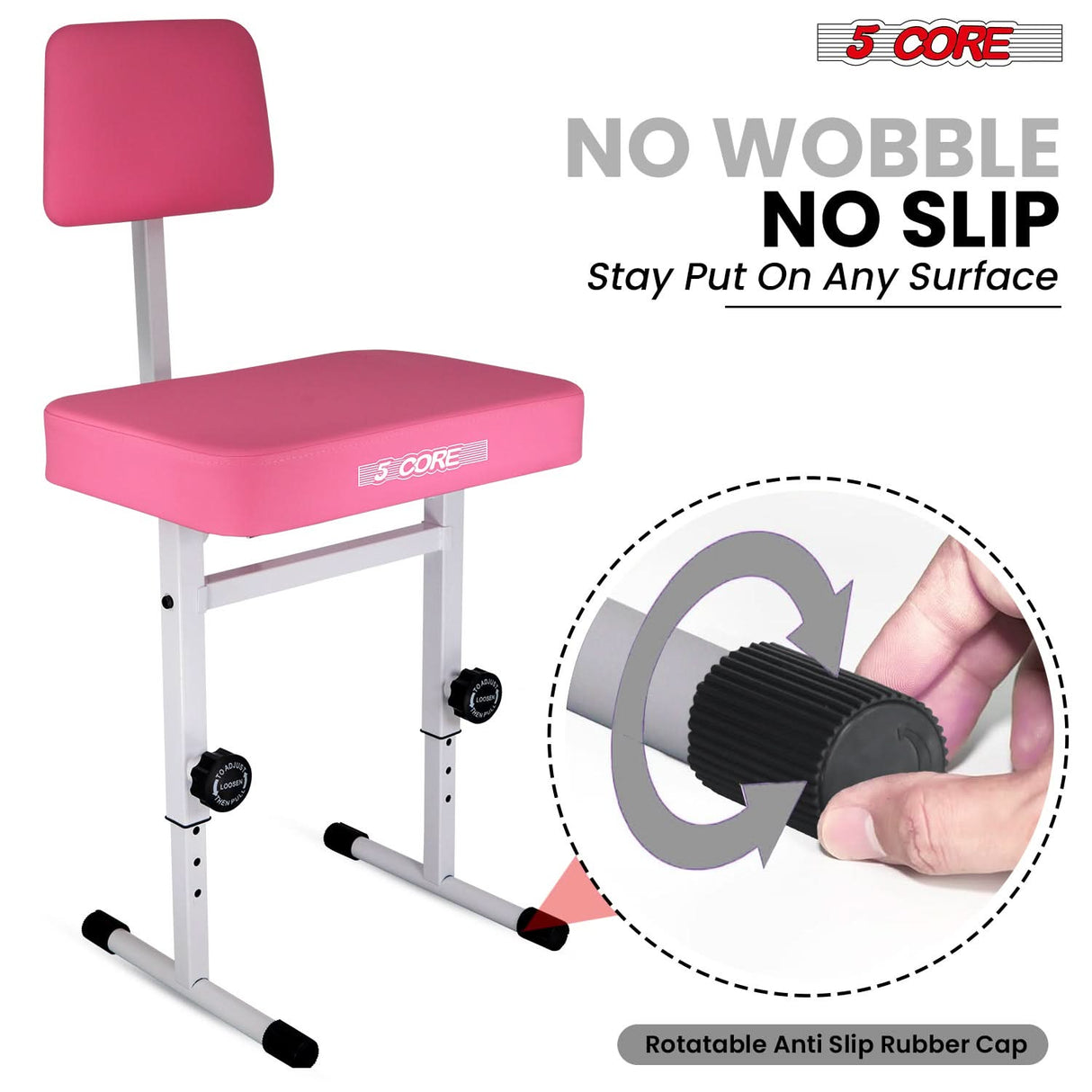 5 Core Piano Bench 3" Padded Cushioned Stool w Backrest Heavy Duty Musician Chair Height Adjustable