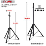 5Core Speaker Stand Tripod Tall Adjustable 72 Inch DJ Studio Monitor Stands Pole Mount BLACK