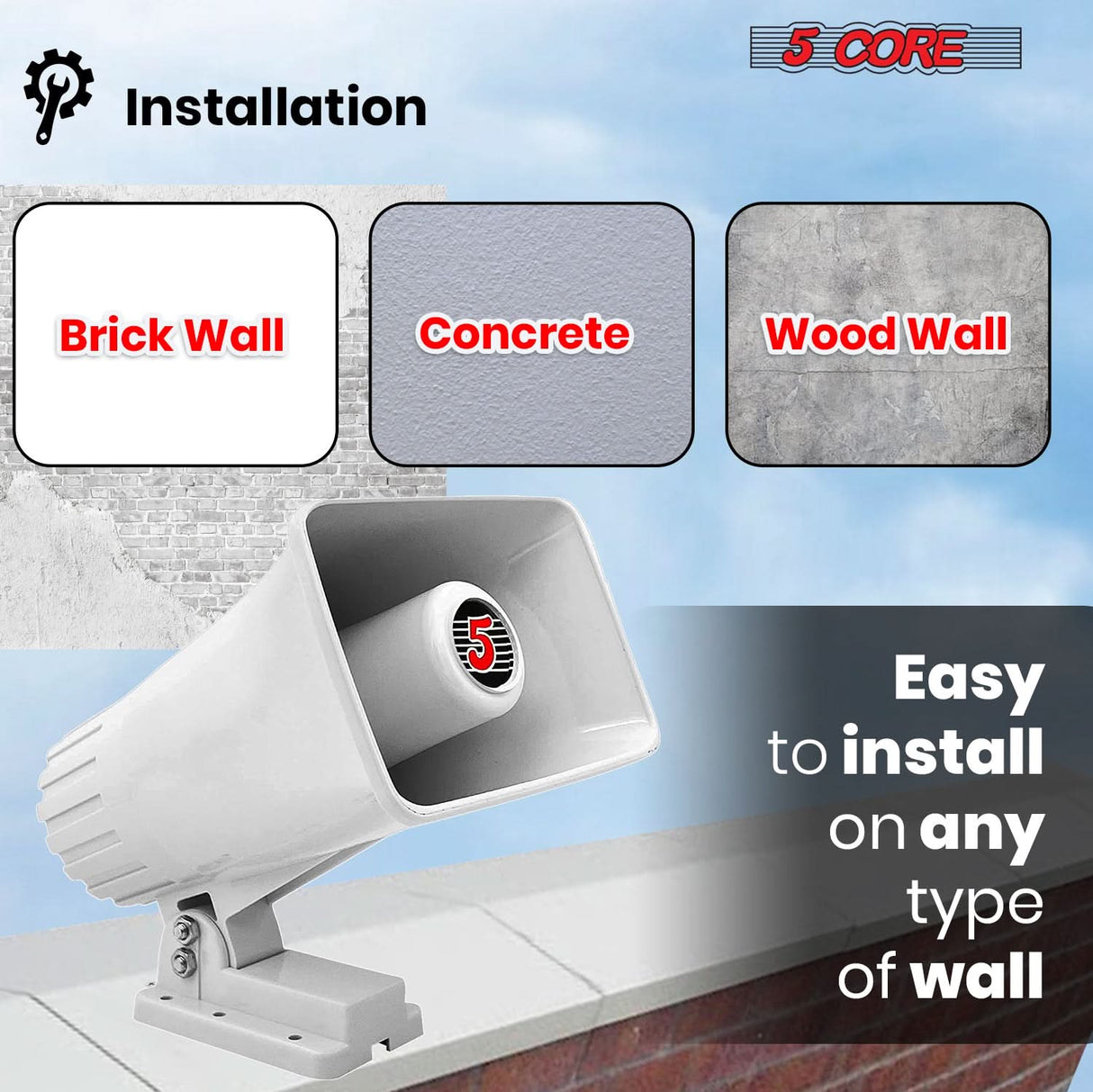 5 Core PA Speaker 6 x 4" 50W Bull Horn Loud Audio Outdoor Speakers System 8Ohm ReflexÂ Megaphone