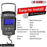 5Core Digital Fishing Scale 110lb/50kg Hanging Luggage Weighing Scales w Measuring Tape