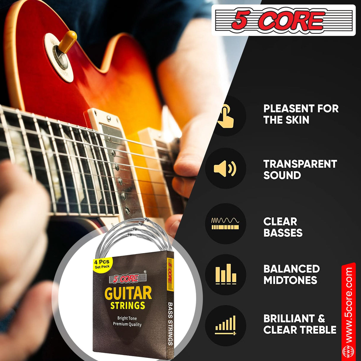 4-piece bass string set for 6 string electric guitars