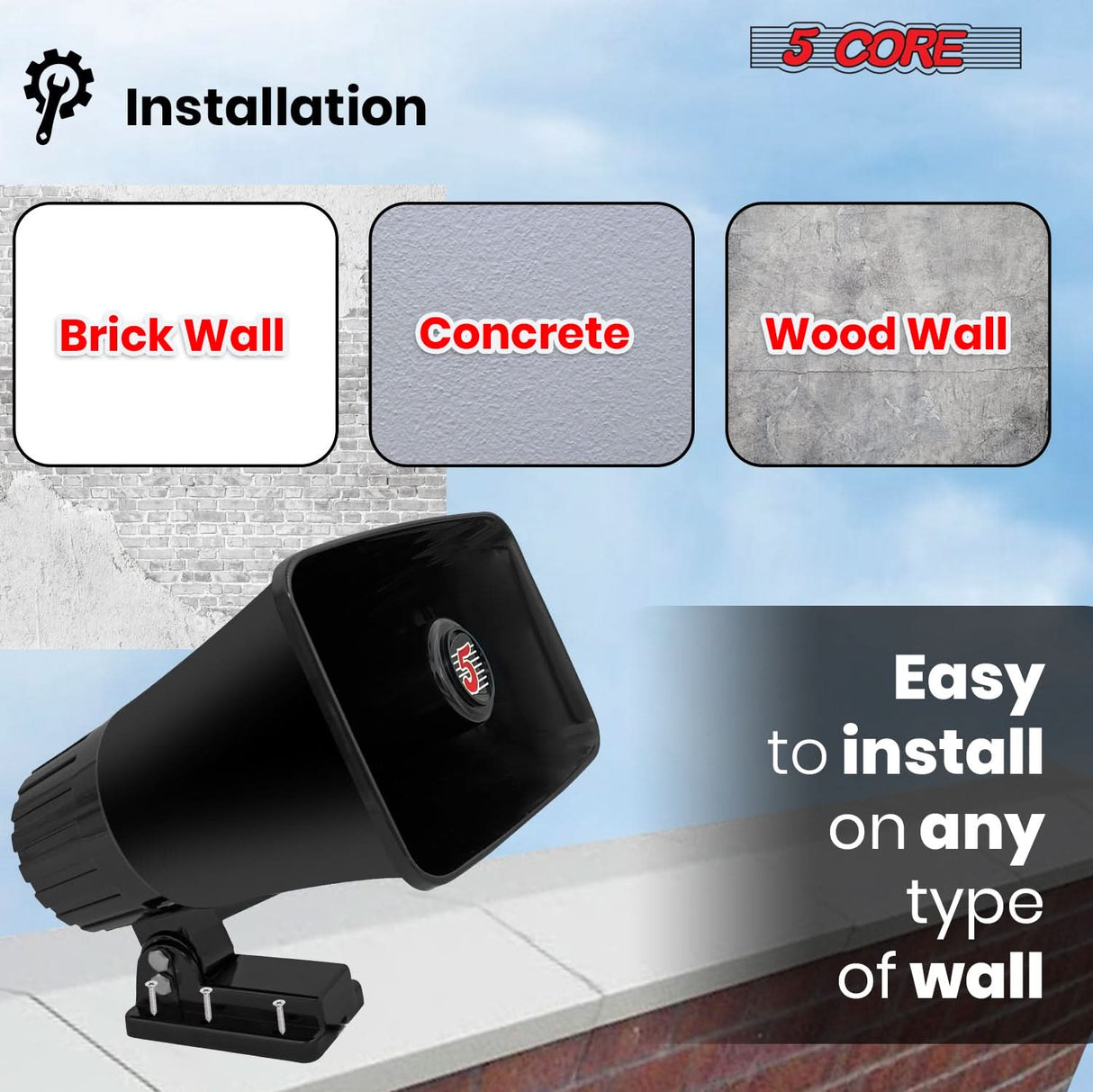 5 Core PA Speaker 6 x 4" 50W Bull Horn Loud Audio Outdoor Speakers System 8Ohm ReflexÂ Megaphone