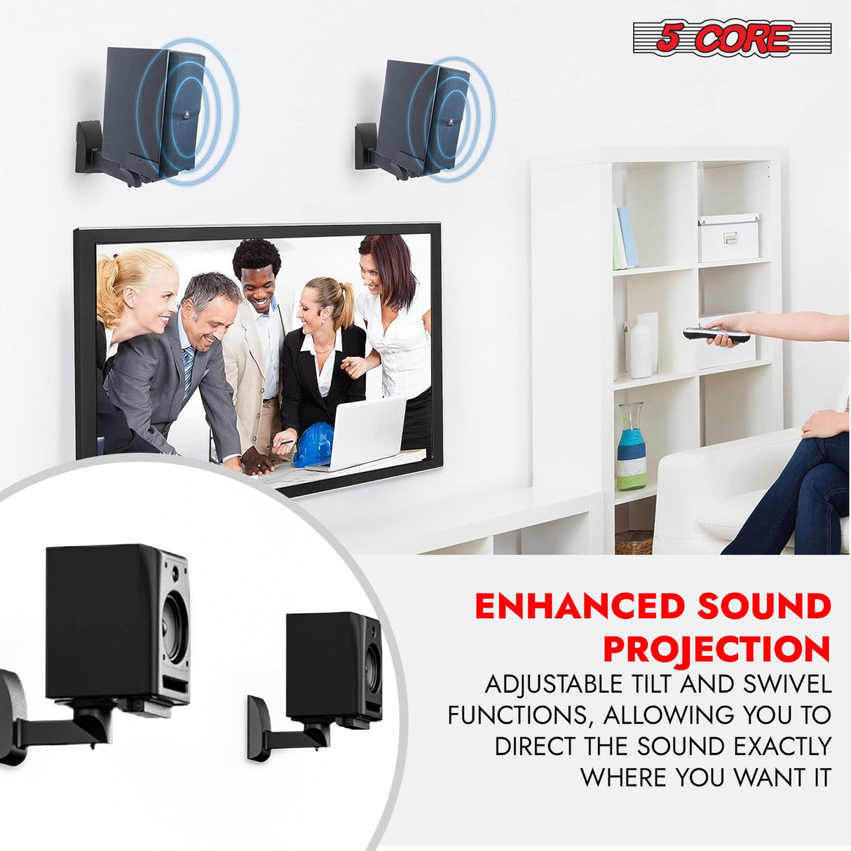 5Core Speaker Wall Mount Adjustable Swivel 11 Inch Space Bookshelf Brackets Pair