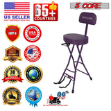 5Core Guitar Stool 3.15" Padded Chair w Backrest Foldable Music Seat Built in Foot Rest Guitar Stand