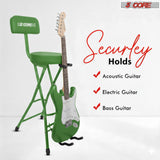 5Core Guitar Stool 3.15" Padded Chair w Backrest Foldable Music Seat Built in Foot Rest Guitar Stand