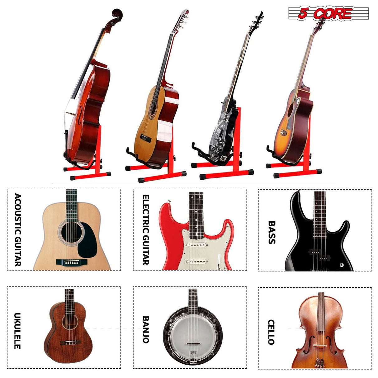 5 Core Guitar Stand A Frame Shape w Soft Foam Arm Non Slip Rubber for Acoustic Electric Bass Ukulele