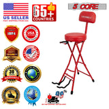 5Core Guitar Stool 3.15" Padded Chair w Backrest Foldable Music Seat Built in Foot Rest Guitar Stand