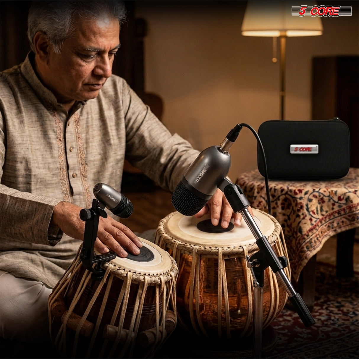 5 Core Tabla Mic Indian Instrument Microphone Set for Bayan Dayan Dholak Mic for Studio Stage Temple