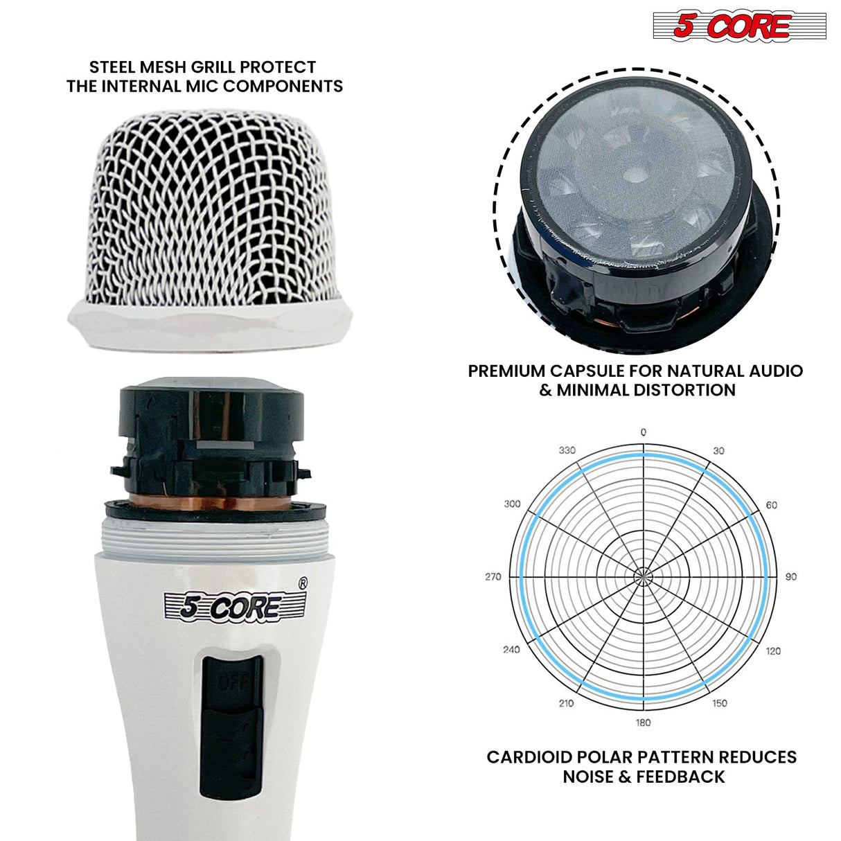 5Core XLR Microphone Dynamic Mic Karaoke Singing Studio Mics Handheld Microfono