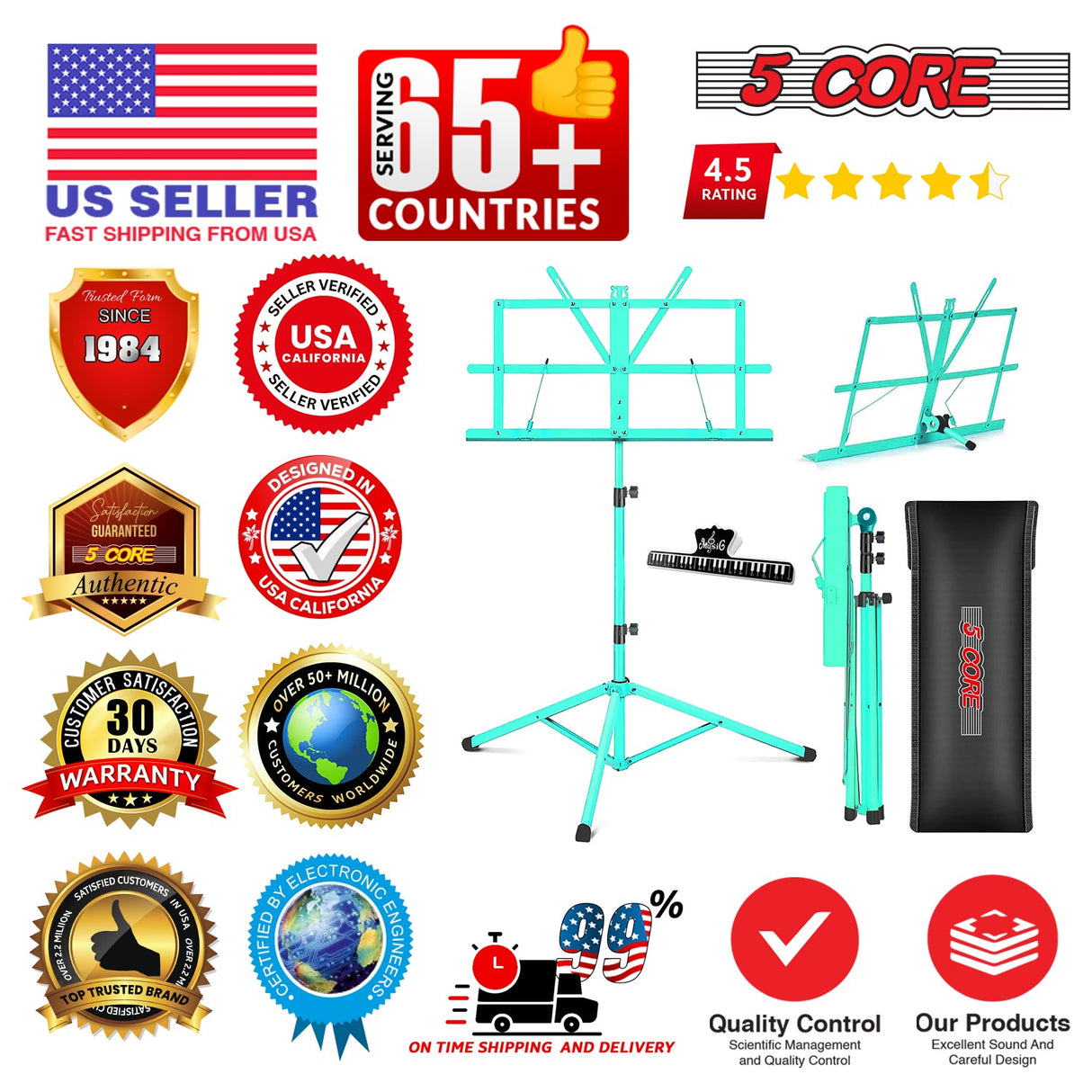 5 Core Music Stand Adjustable Desktop Book Stands Portable Sheet Holder All Metal Foldable Bookstand