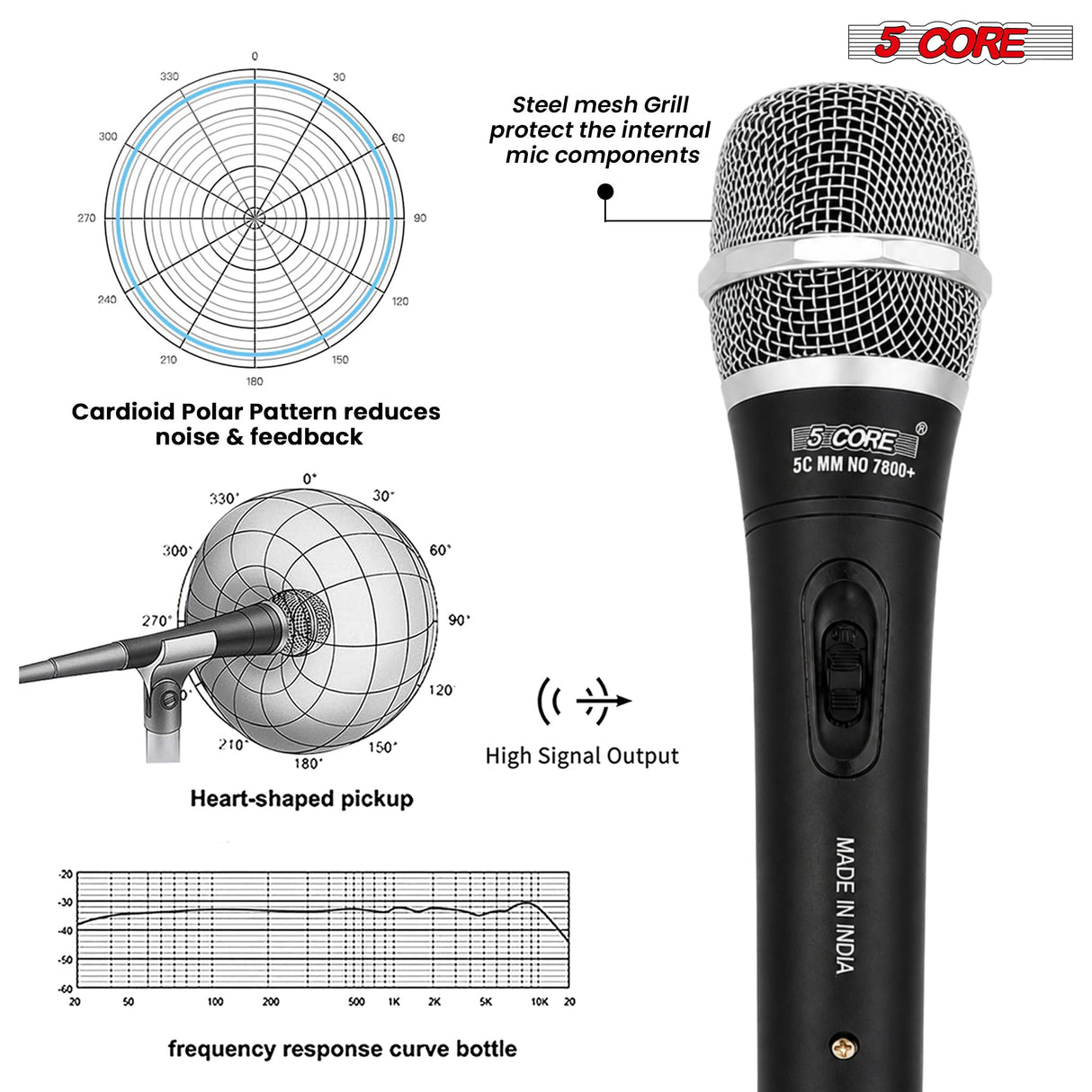 5Core XLR Microphone Dynamic Mic Karaoke Singing Studio Microfono Handheld Mics