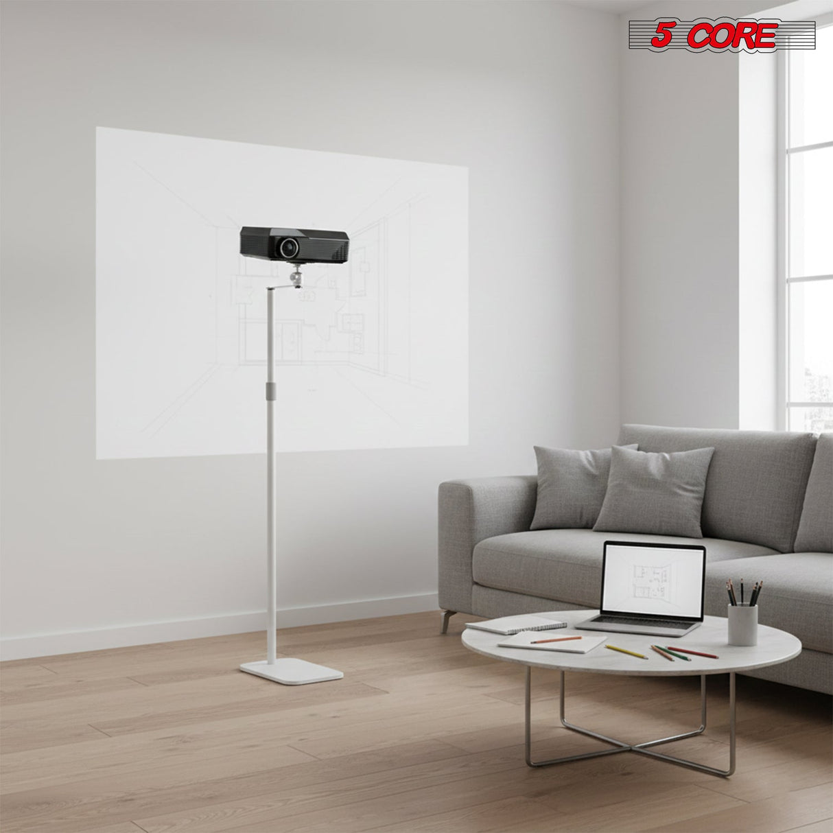5 Core Projector Stand Floor Adjustable 53" Universal Projectors Support for Home Office & Studio
