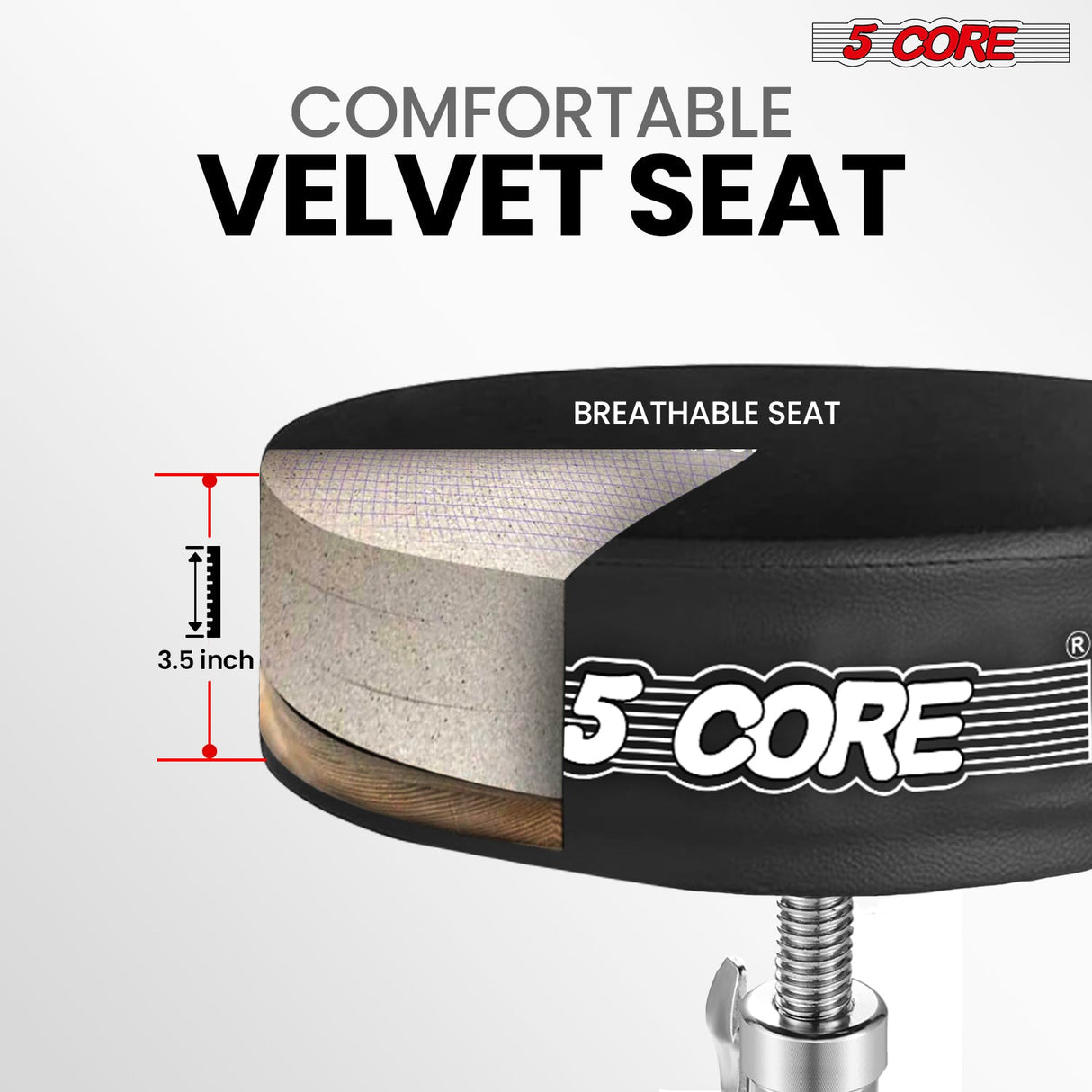 5Core Drum Throne Padded Guitar Stool Swivel Adjustable Drummer Seat Music Chair BLACK VELVET