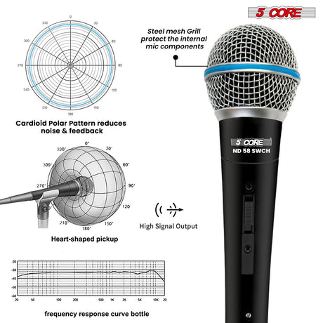 5 Core Microphone Professional Dynamic Mic for Karaoke Singing XLR Wired Micrófono for Stage Studio