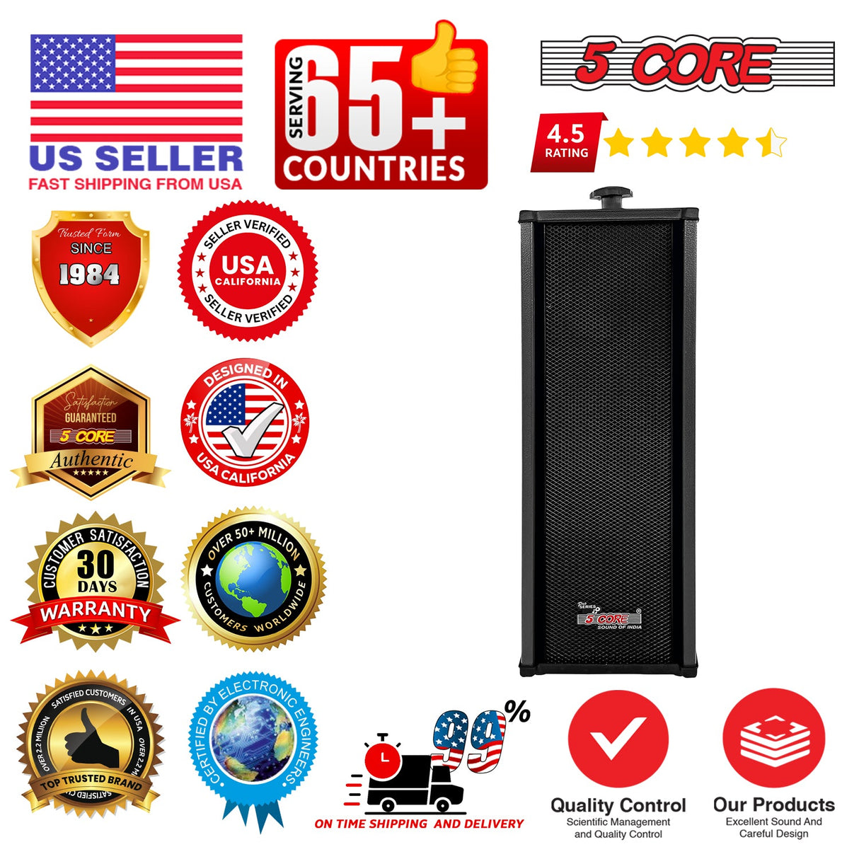5Core Outdoor Speakers Stereo In Wall 100W Peak Passive Home Audio System 2 Pieces