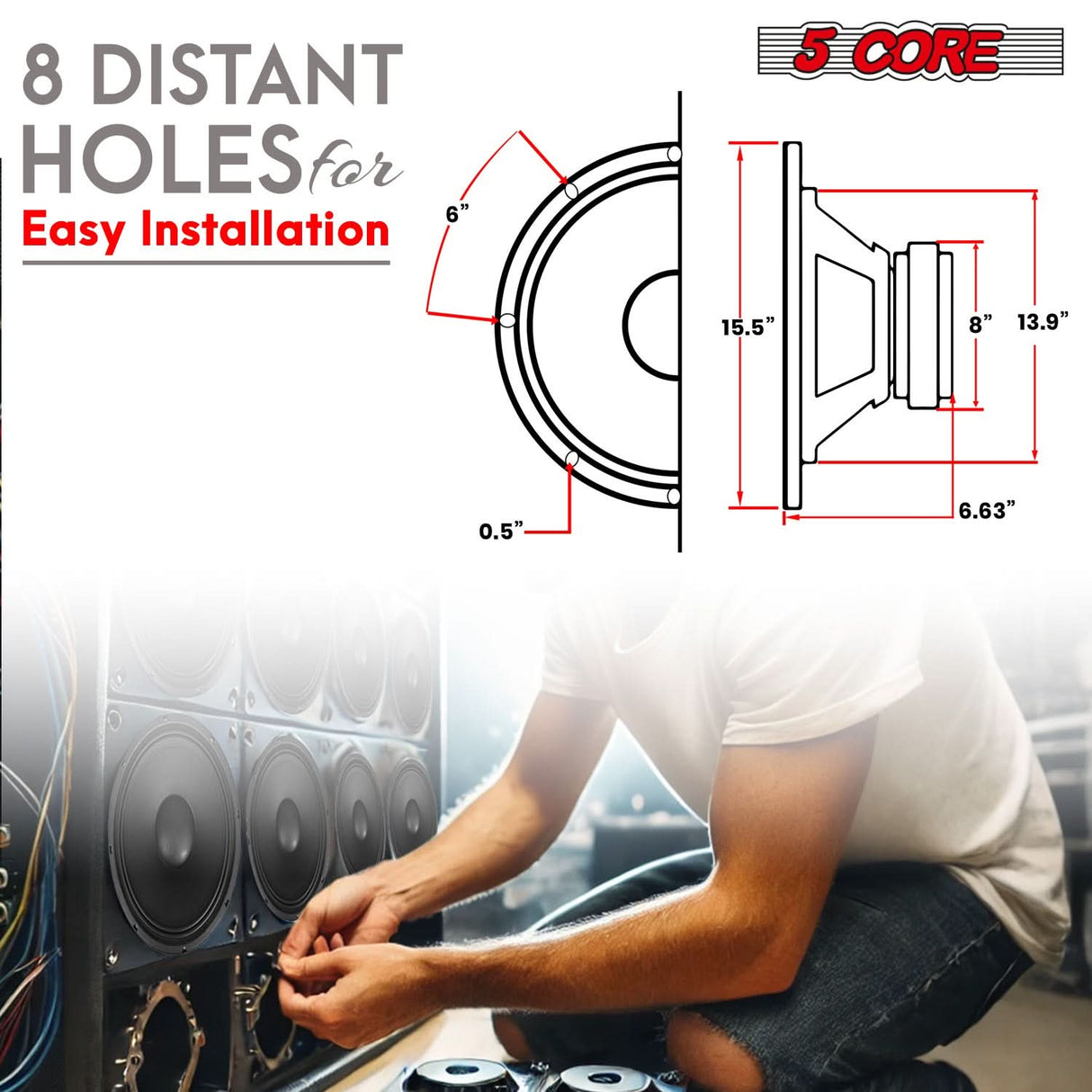 5 Core 15" Subwoofer Speaker 350W RMS Full Range PA DJ Audio Sub Woofer 8Ohm Bass Replacement Driver