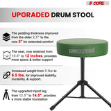 5 Core Drum Throne 3" Thick Padded Memory Foam Comfortable Drummer Stool 330Lb Capacity Adjustable