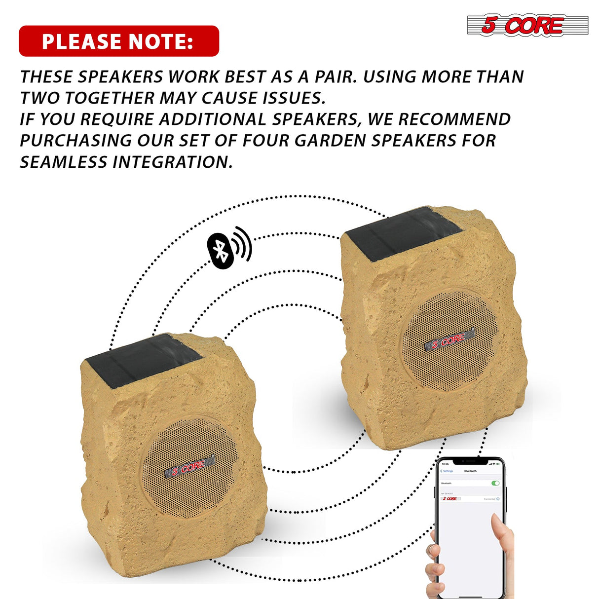 5Core Outdoor Wireless Speakers Bluetooth Rock Waterproof Linkable TWS Garden Speaker BROWN 1 PC