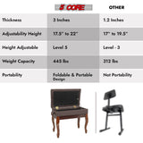 5 Core Piano Bench Wooden Height Adjustable Stool Heavy Duty Keyboard Seat with Storage BROWN