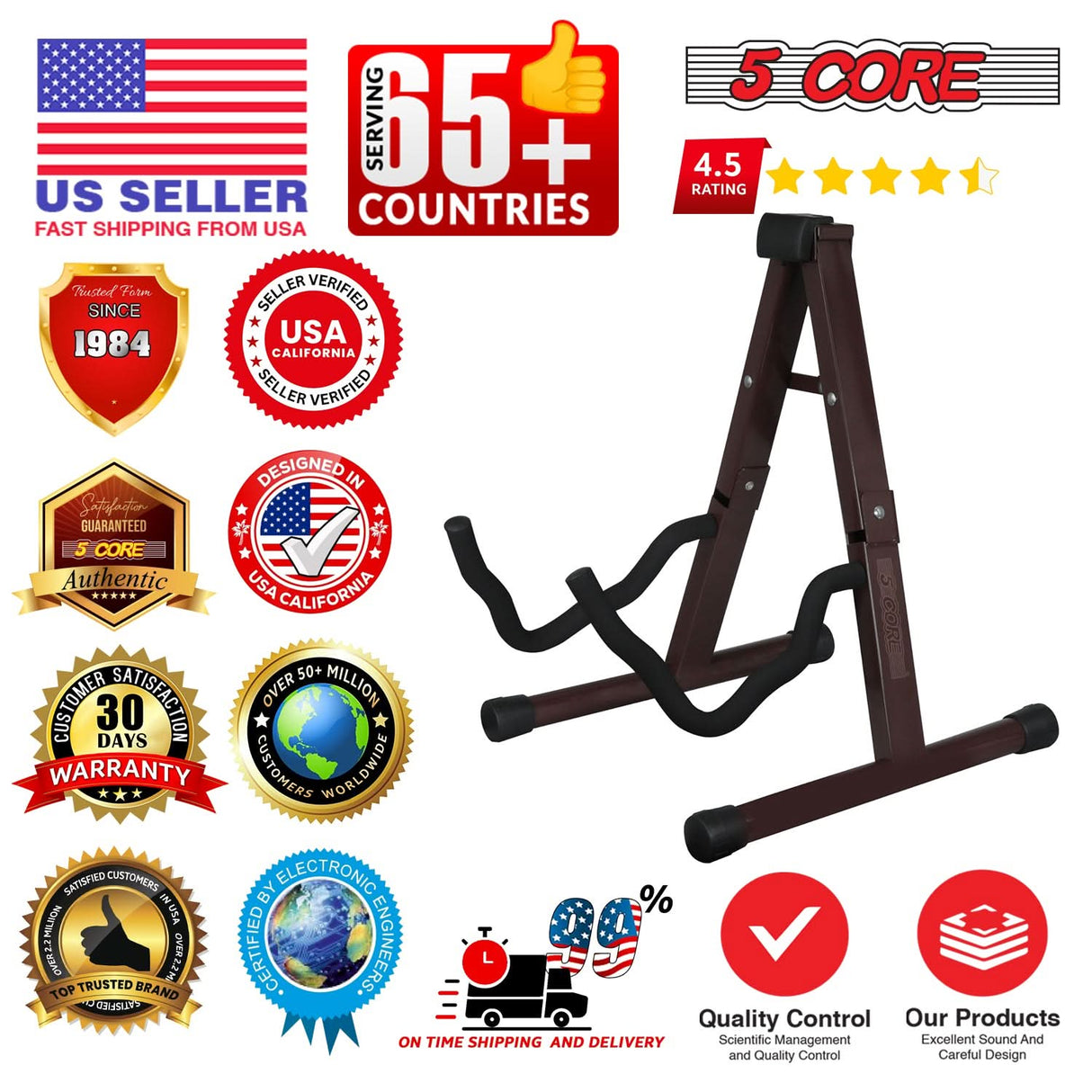 5 Core Guitar Stand A Frame w Soft Foam Arm Non Slip Rubber for Acoustic Electric Bass Ukulele