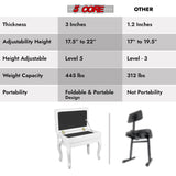 5 Core Piano Bench Wooden Height Adjustable Stool Heavy Duty Keyboard Seat with Storage WHITE