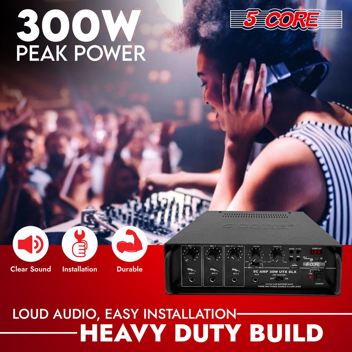 5Core Amplifier Home Audio Stereo Receiver PA Speaker Microphone Surround Sound Amp