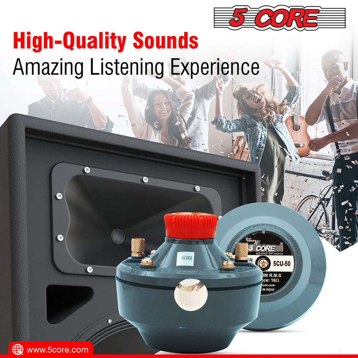 5 Core Compression Driver 500W Peak Aluminium Tweeter Diaphragm 16 Ohm Throat Twist Horn Speaker