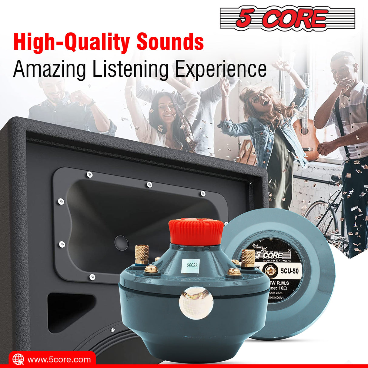 5 Core Compression Driver 500W Peak Aluminium Tweeter Diaphragm 16 Ohm Throat Twist Horn Speaker