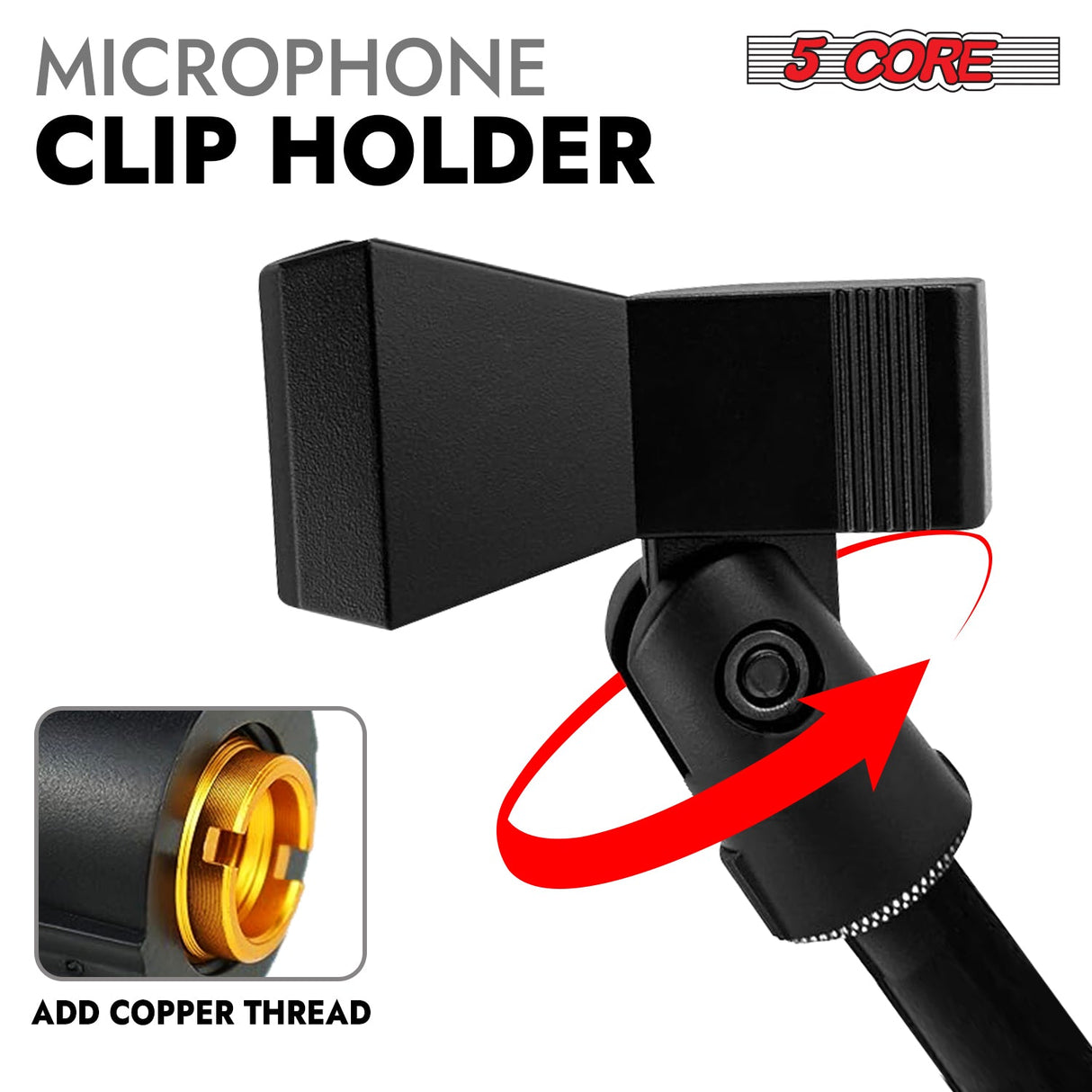 5 Core Microphone Clip Holder 2 Pieces with Screw Adapters 5/8 to 3/8 Inch