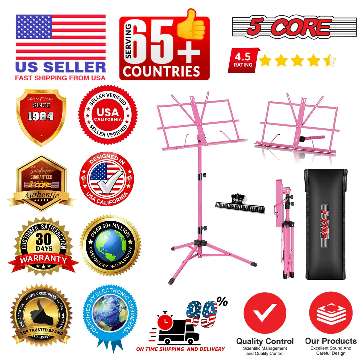 5 Core Music Stand Adjustable Desktop Book Stands Portable Sheet Holder All Metal Foldable Bookstand
