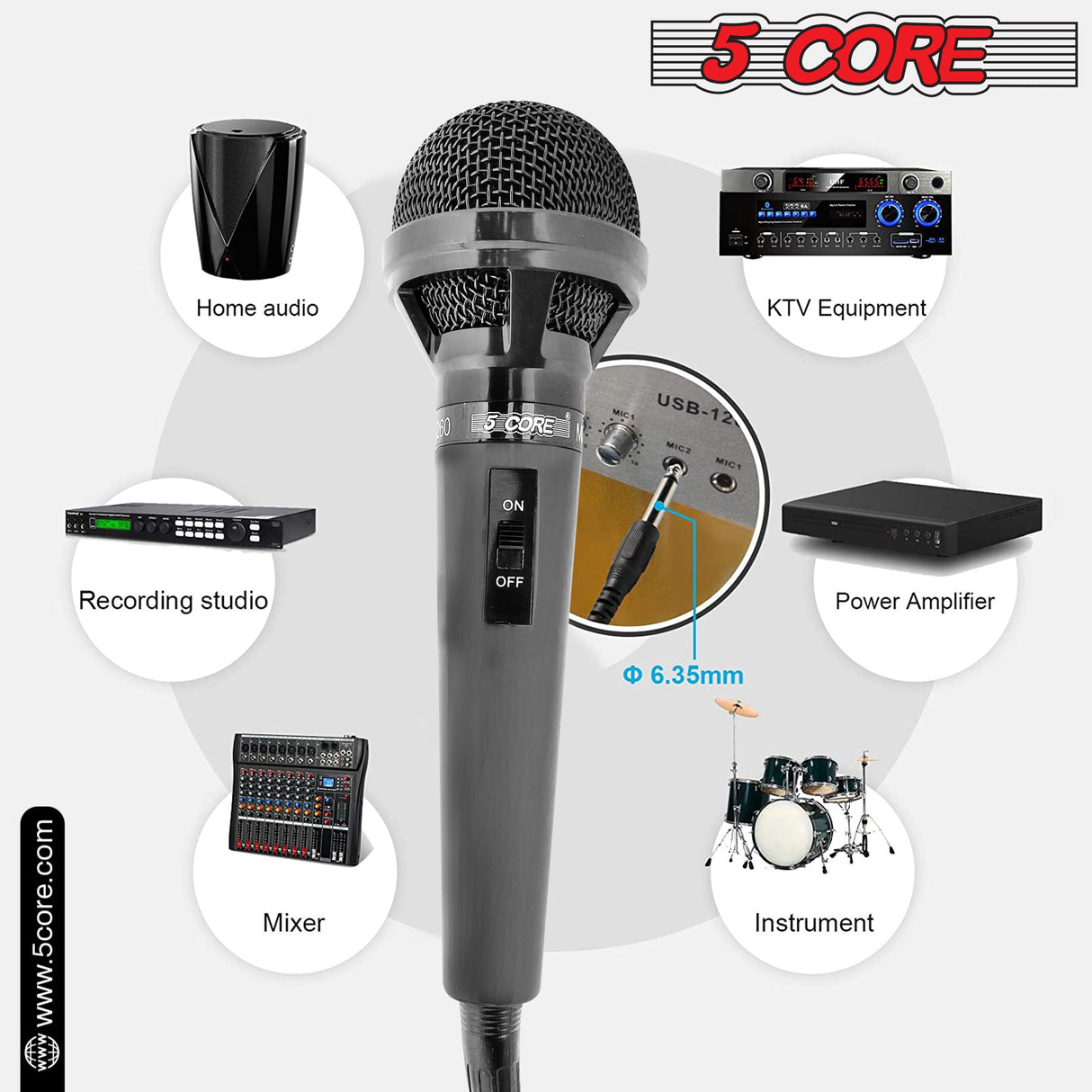 5Core XLR Microphone Dynamic Mic Karaoke Singing Studio Mics Handheld Microfono