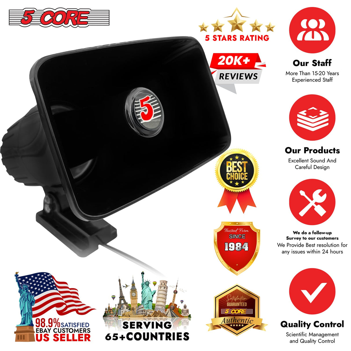 5Core Indoor Outdoor PA Horn Speaker 8 x 5 Inch Loud PA System 8 Ohm 65W Loud Siren Audio