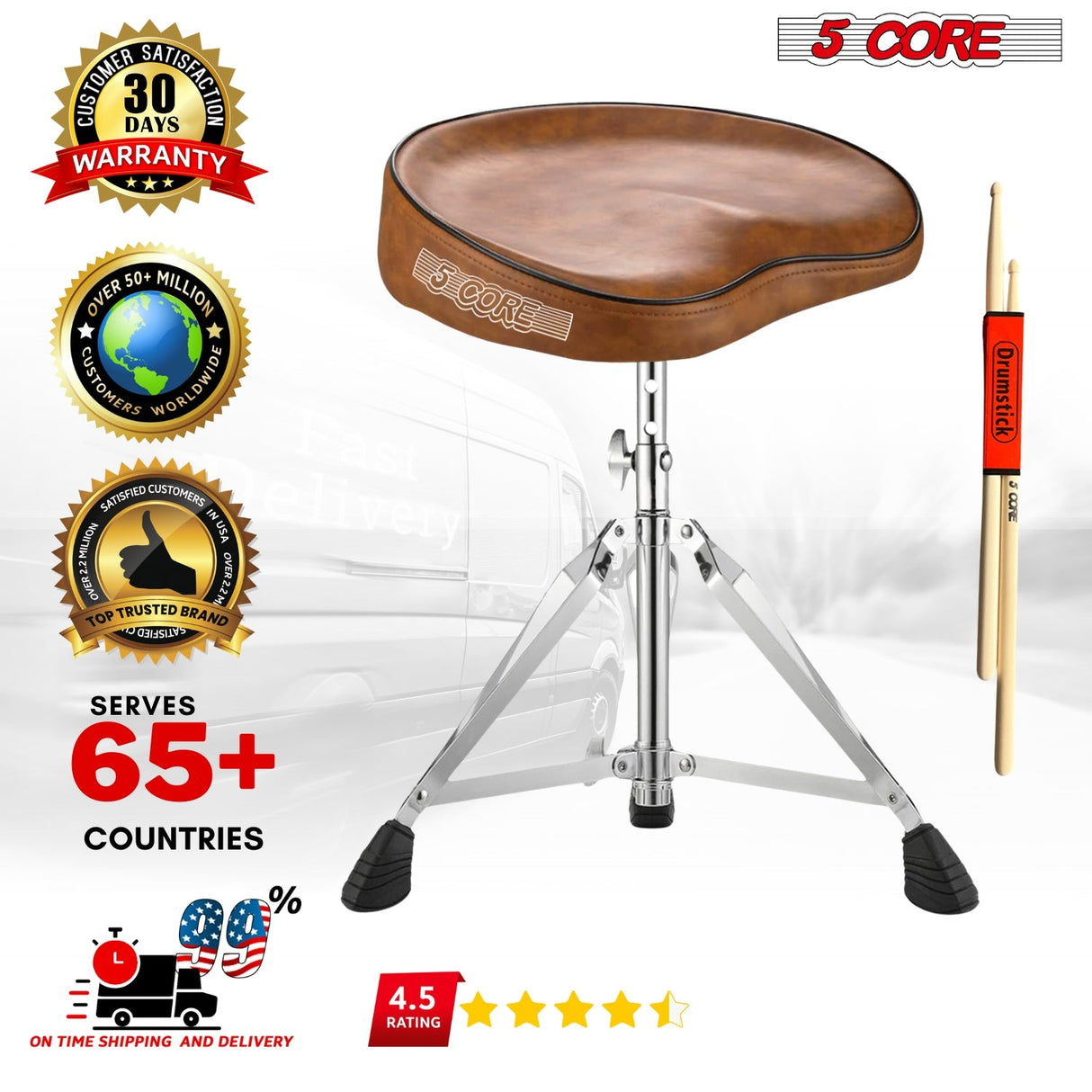 5Core Drum Throne Padded Guitar Stool Adjustable Drummer Seat for Adults And Kids