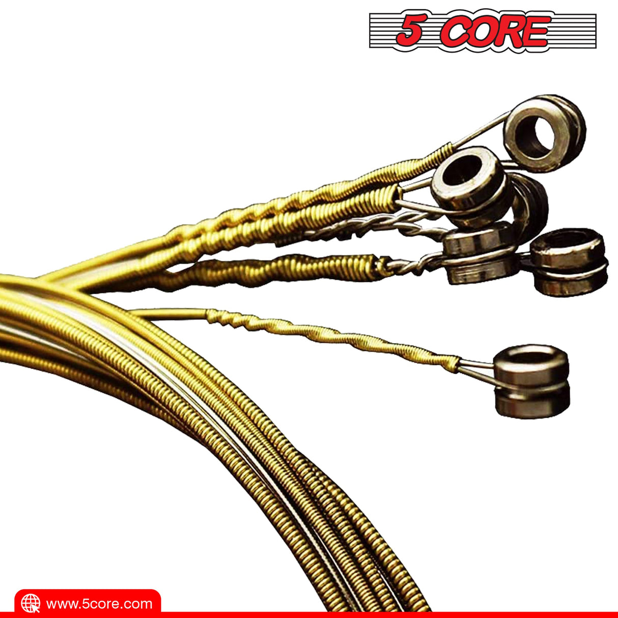 5Core Acoustic Guitar Strings 0.010-0.047 Steel Gauge Heavy Duty w Bright Tone For 6 String Guitars
