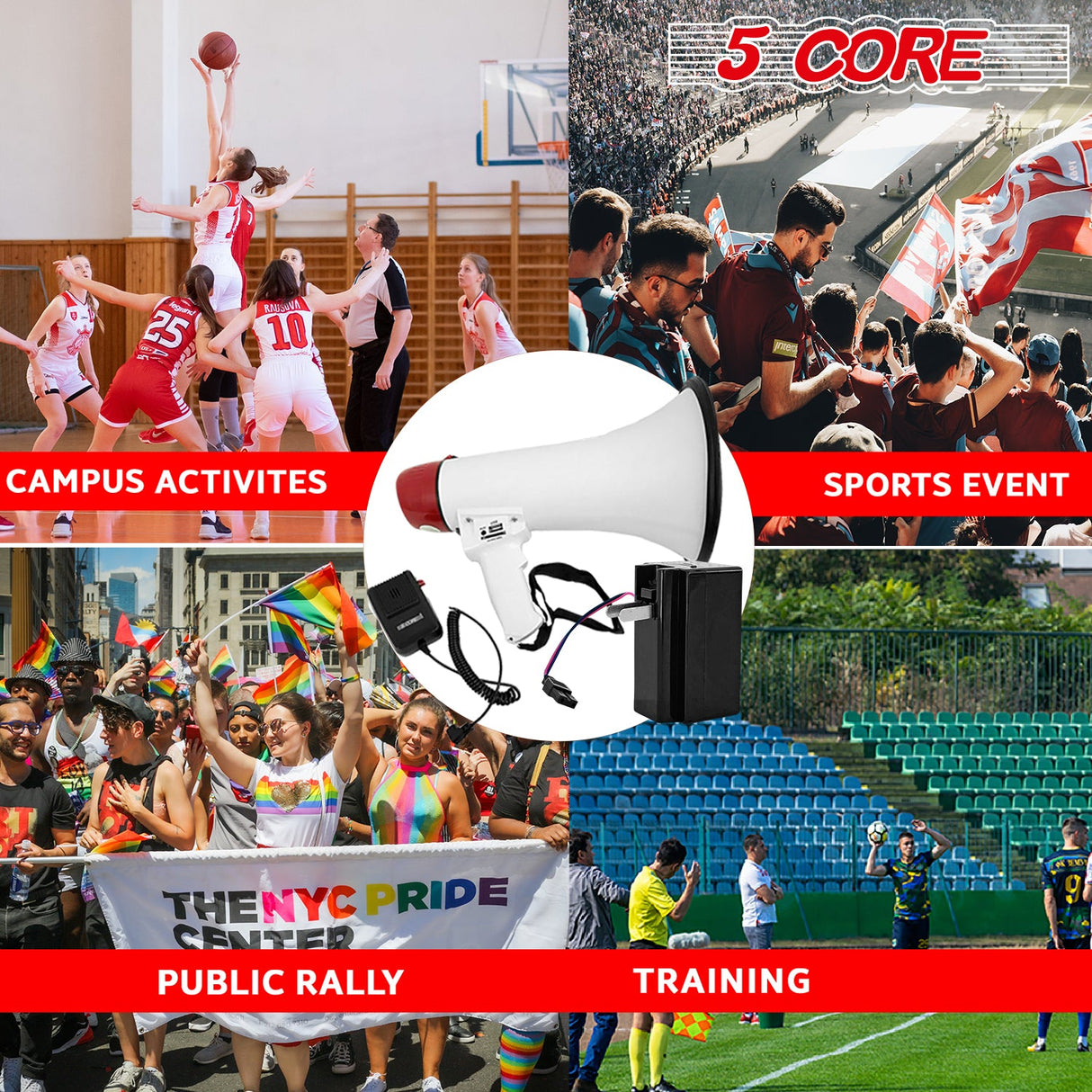 5Core Megaphone Bullhorn Speaker 50W Bull Horn Rechargeable Cheer Megafono 300 Meter