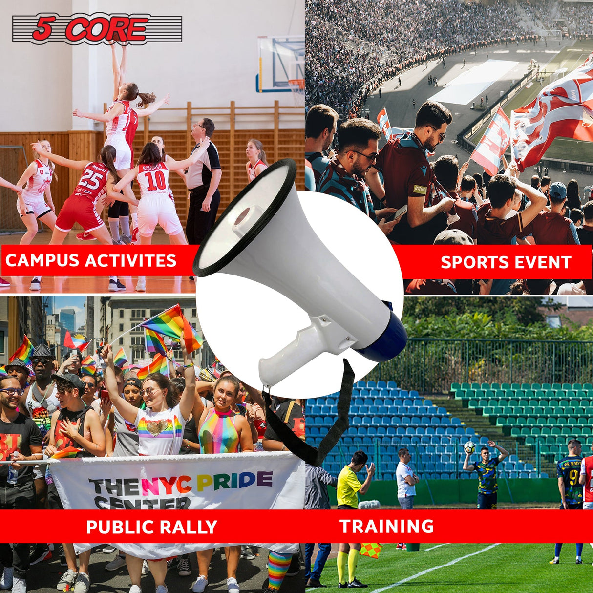 5Core Megaphone Bullhorn Speaker 20W Bull Horn Battery Power Cheer Megafono Loudspeaker
