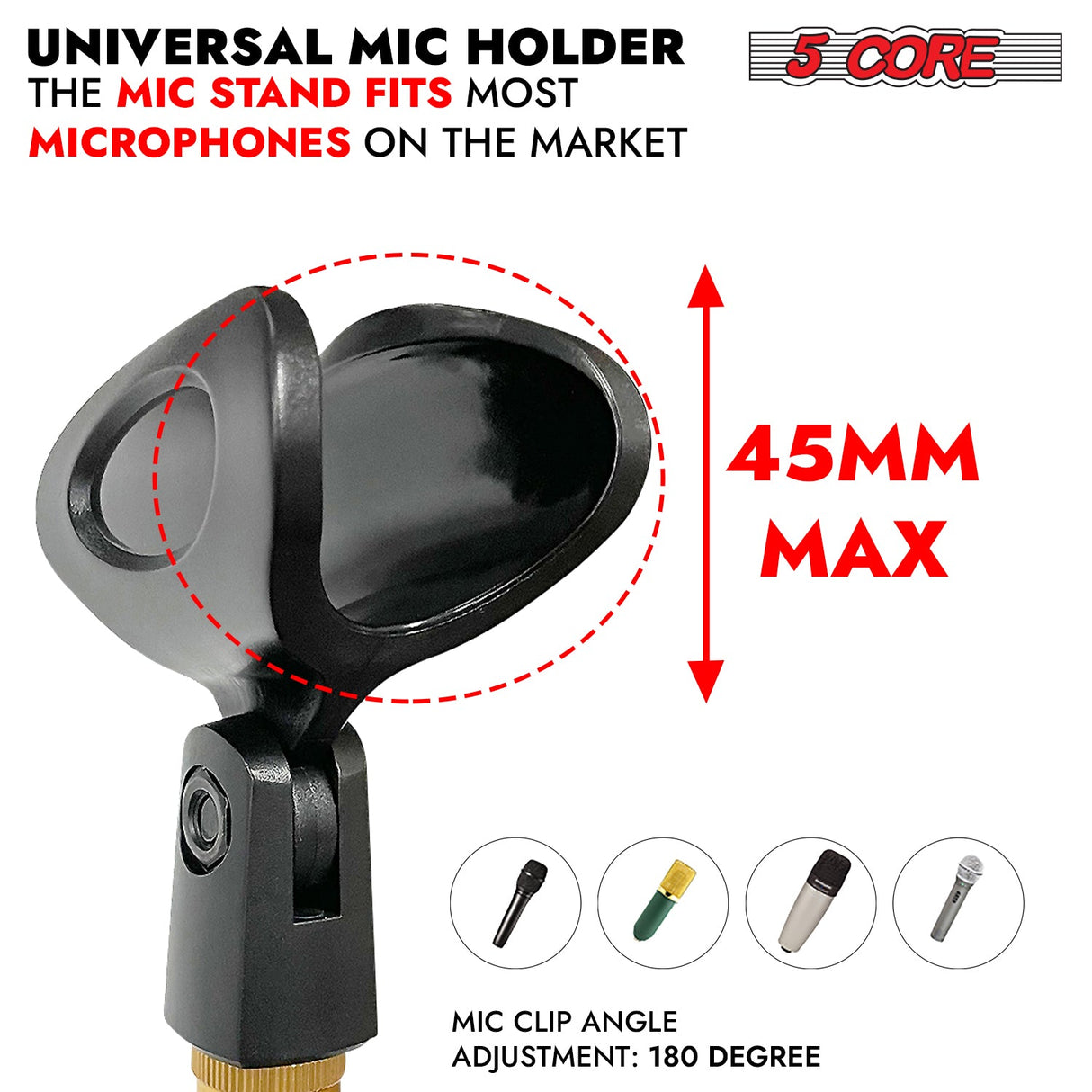 5 Core Mic Stand Pair Round Base Height Adjustable Universal Microphone Mount Stands