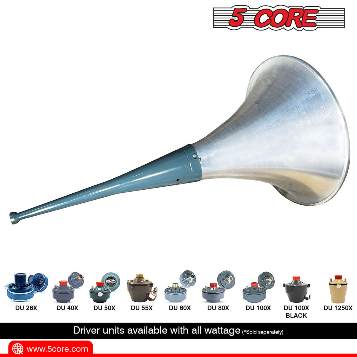5 Core PA Horn Speaker 600W PMPO Compression Driver Audio in 22" Trumpet Throat Loud Audio System