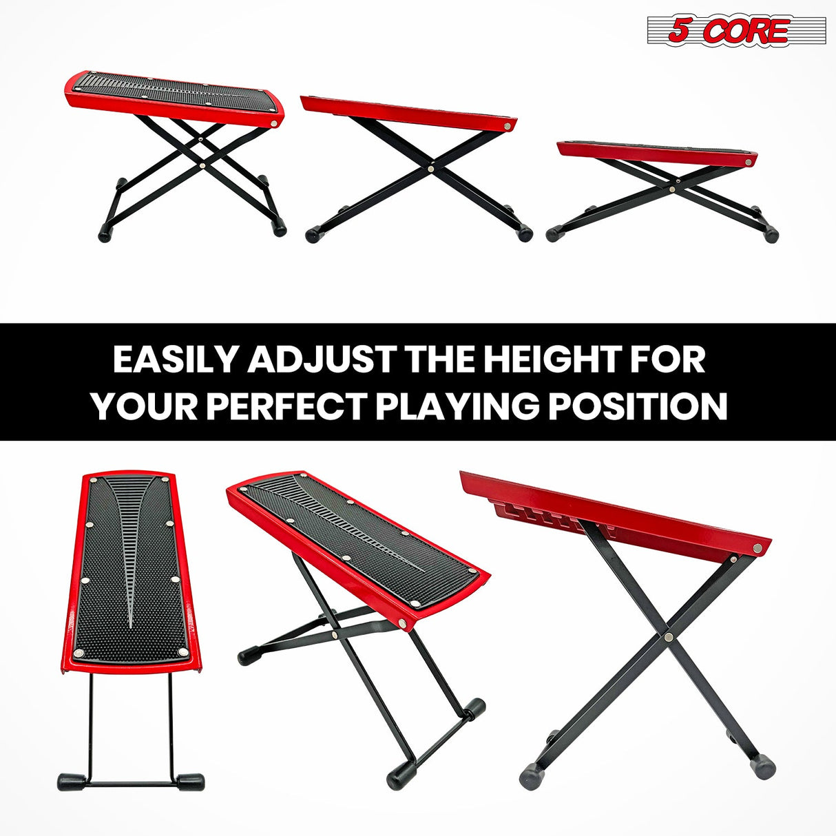 5Core Guitar Foot Stool Height Adjustable Folding Leg Rest Classical Footrest