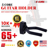 5Core 2PCS Guitar Wall Mount Hangers Display Wall Hook w Screws Soft Padding Holder for All Guitars