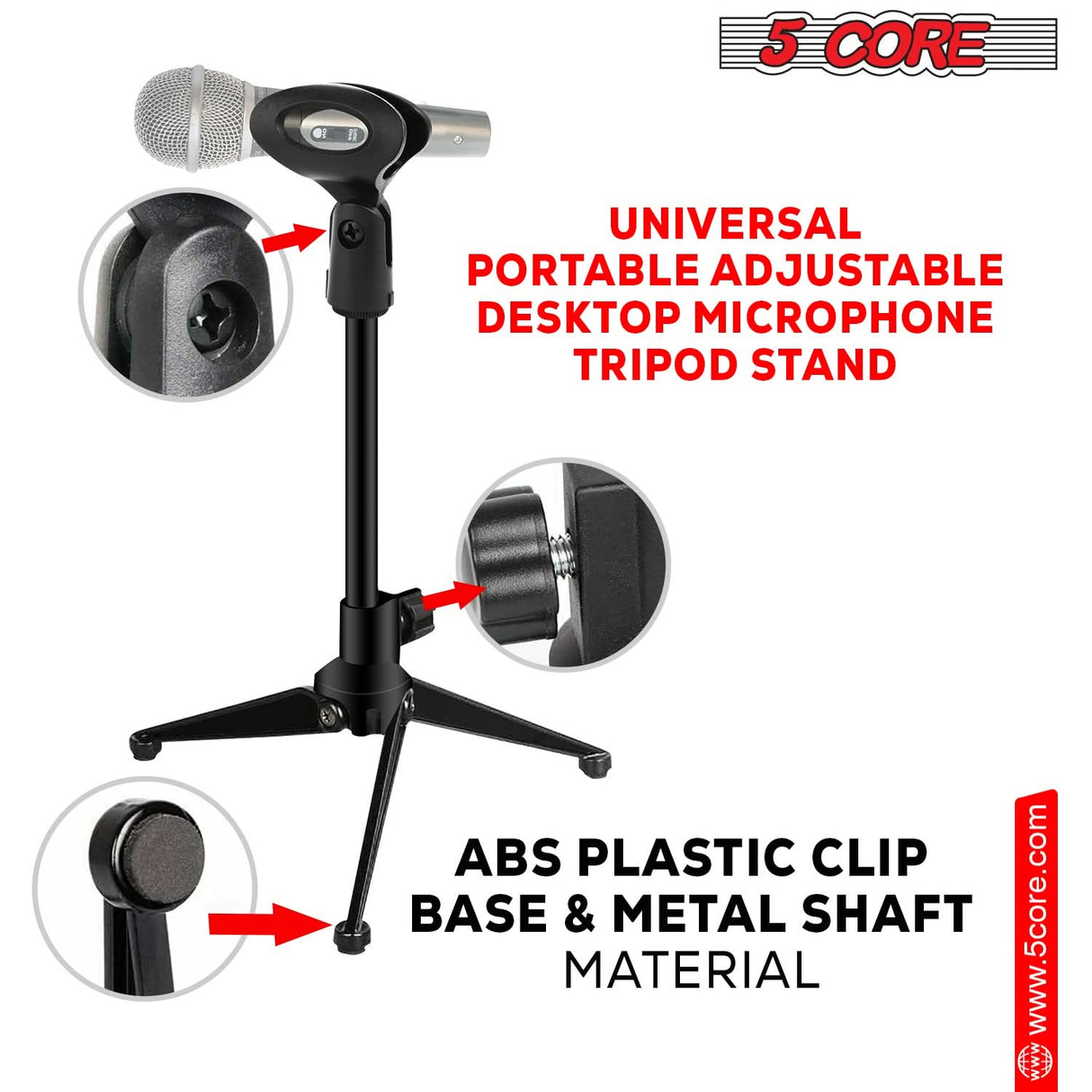 5 Core height adjustable desktop microphone stand extended position view
