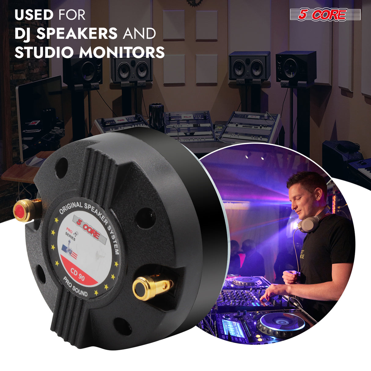 5 Core Compression Driver 2Pc 1″ PA Horn Tweeter Pro Audio 1000W 1.34″ Voice Coil 13 OZ Magnet 8Ohm