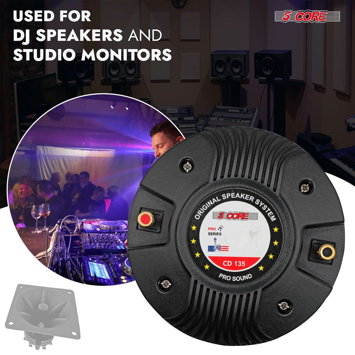 5 Core Compression Driver 2Pc 1″ PA Horn Tweeter Pro Audio 2000W 2″ Voice Coil 33 OZ Magnet 8Ohm
